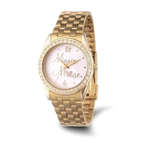 Disney Adult Minnie Mouse Crystal Bezel Gold-tone Watch - Picture 1 of 3